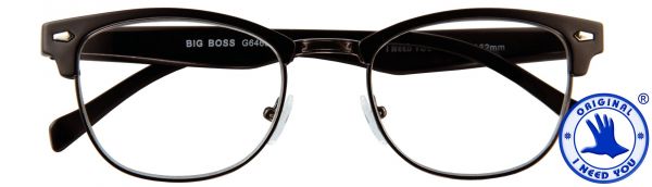 Leesbril Big Boss - Zwart mat met veer - Inclusief een chique bijpassende etui in lederen look